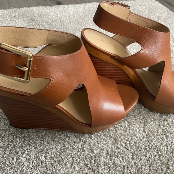 Michael Kors Shoes - Michael Kors Brown Leather Wedge Sandals
